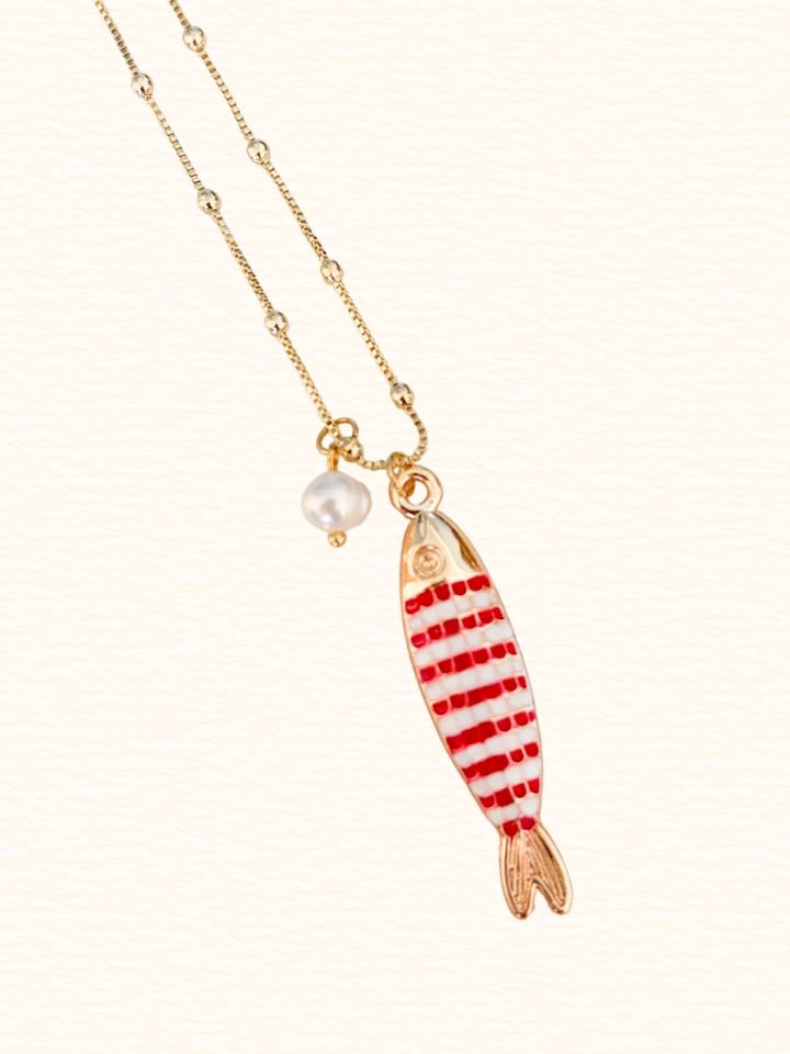 Colar Longo Peixe Listrado Ouro 18k